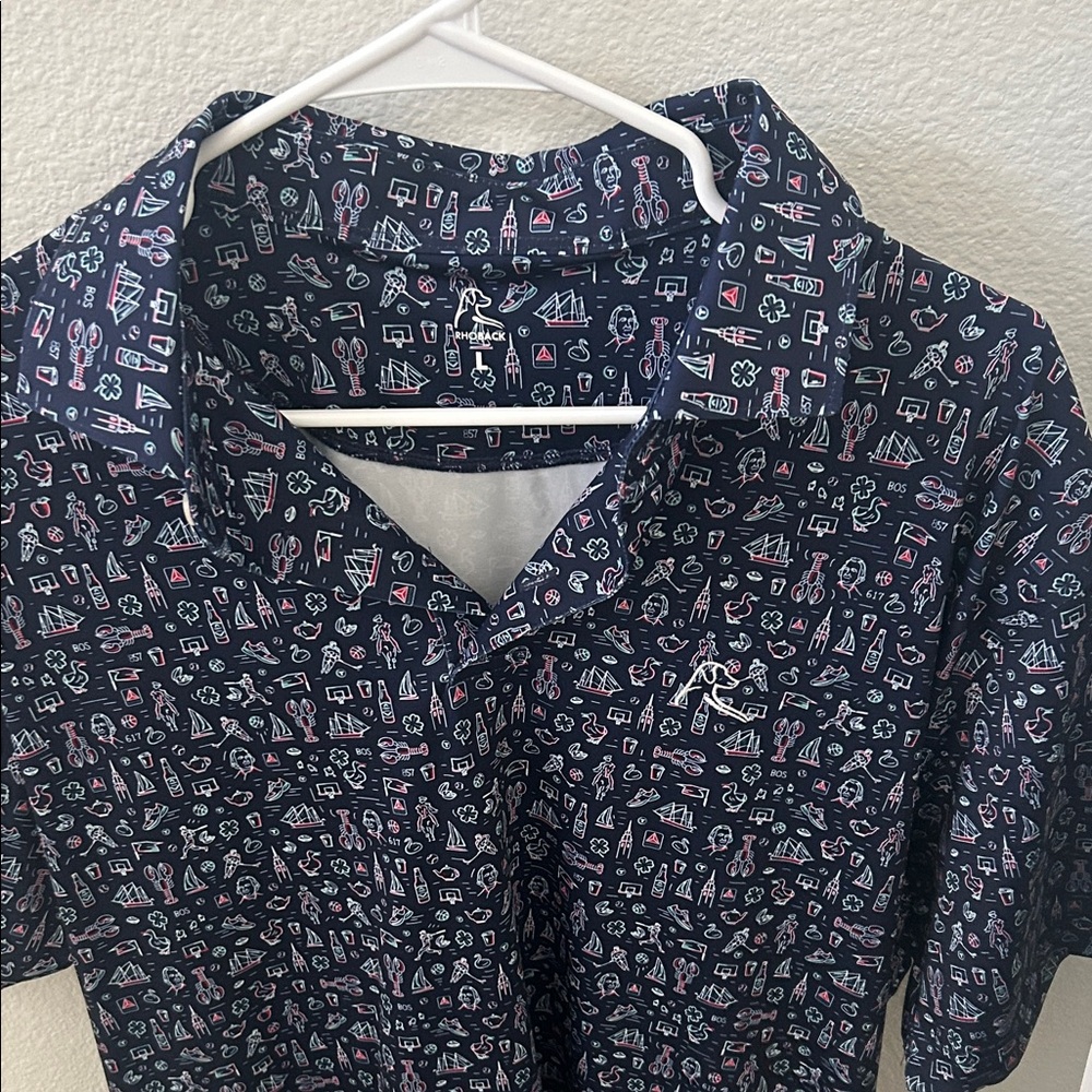 Rhoback Navy and Pink Patterned Casual Shirt